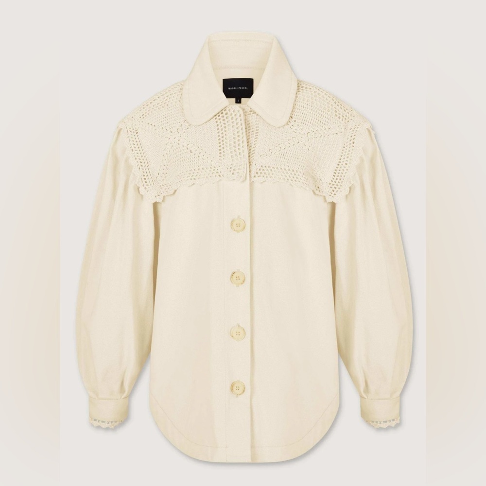 Magali Pascal oversized Denim Shacket with Crochet Detail